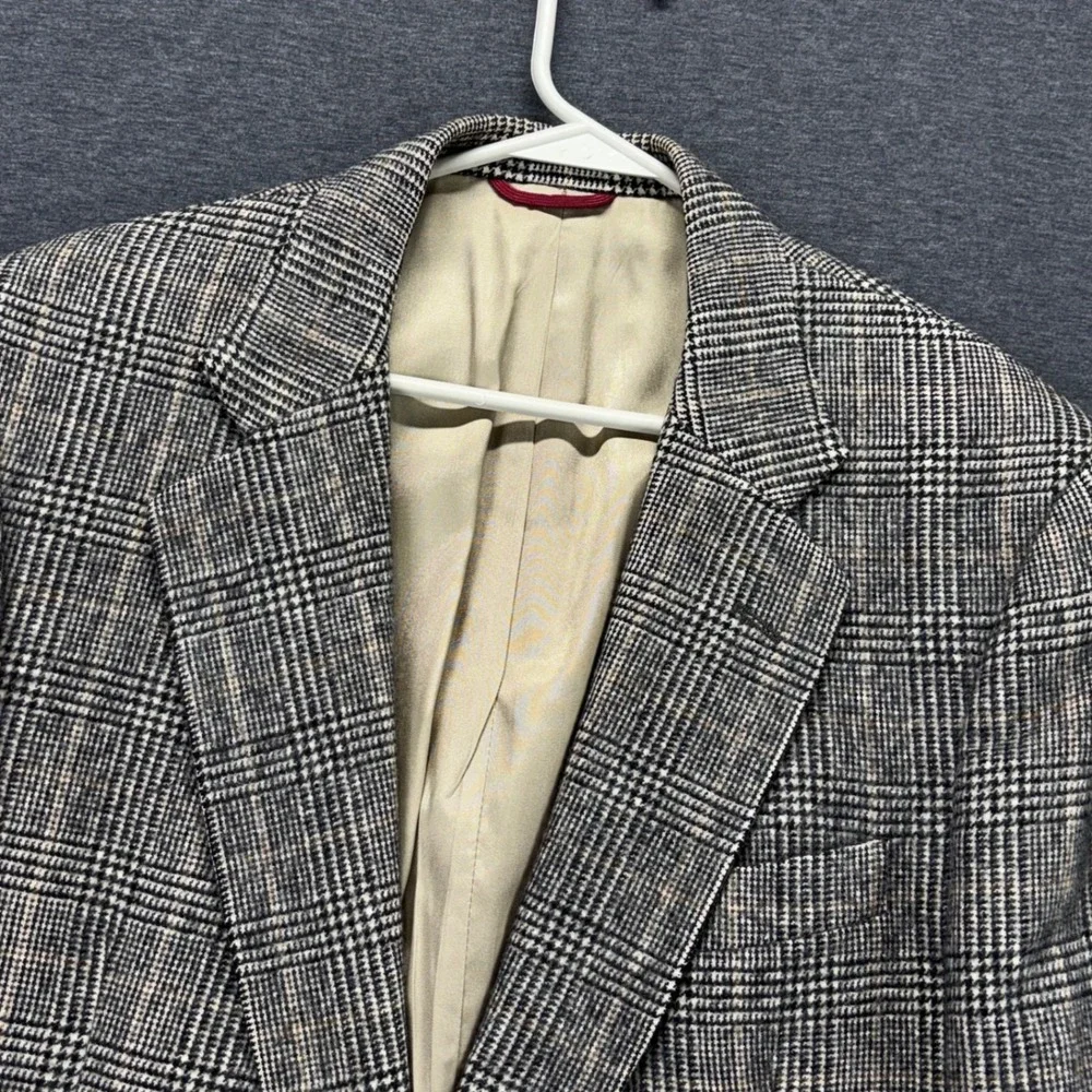 Jos A Bank Sport Coat Mens 44 Camel Hair Glen Plaid‎ Two Button Gray